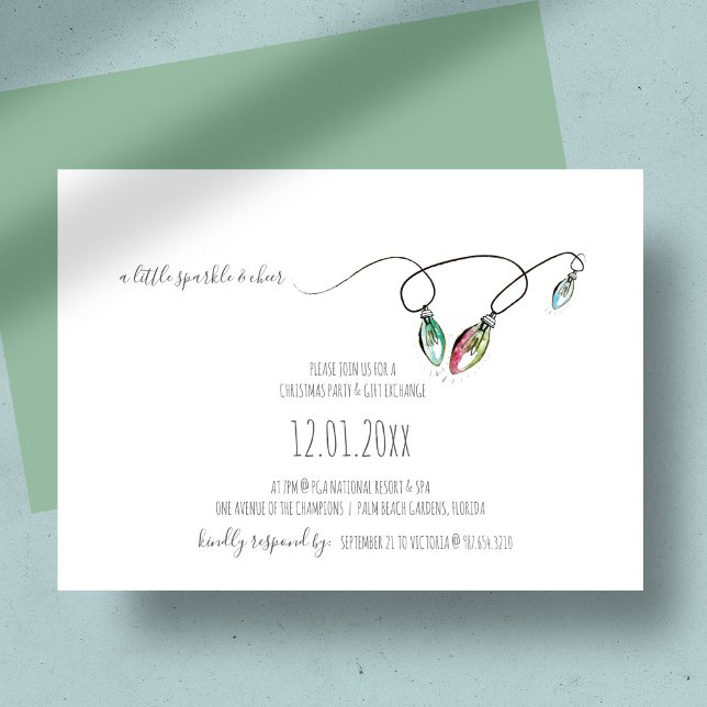 Convite de festas de troca de presentes de Natal (Christmas party invitations feature line art holiday lights in a minimalist design)