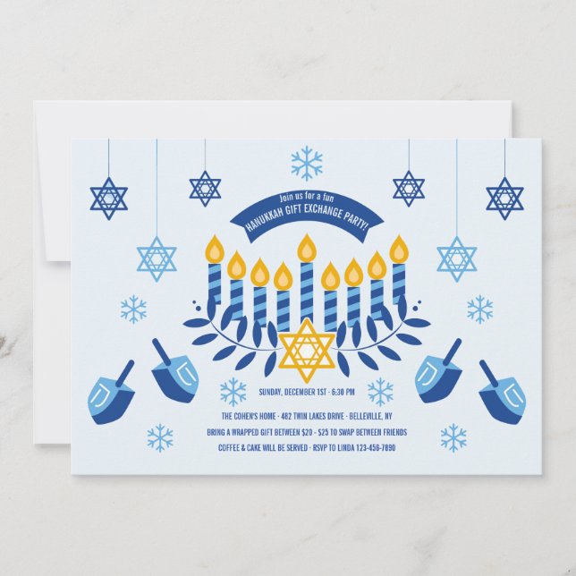 Convite de festas de troca de presentes Hanukkah (Frente)