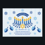 Convite de festas de troca de presentes Hanukkah<br><div class="desc">Comece a diversão da sua festa de Chanucá com este encantador convite com a Estrela de David, uma menorah e sonhos em tons de azul e ouro.Concebida por Freepik (). () A placa é fácil de personalizar com o seu texto, fonte, cor da fonte, opções de forma de papel e...</div>