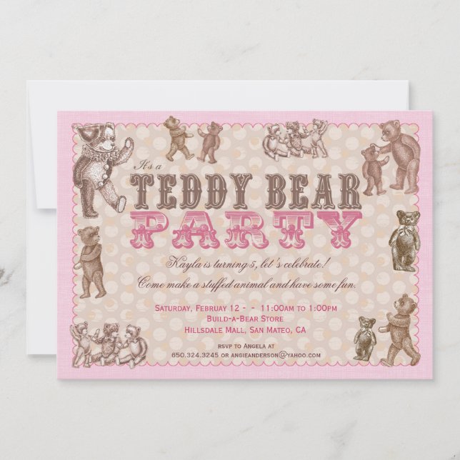 Convite de festas de Urso de Teddy com Estilo de V (Frente)