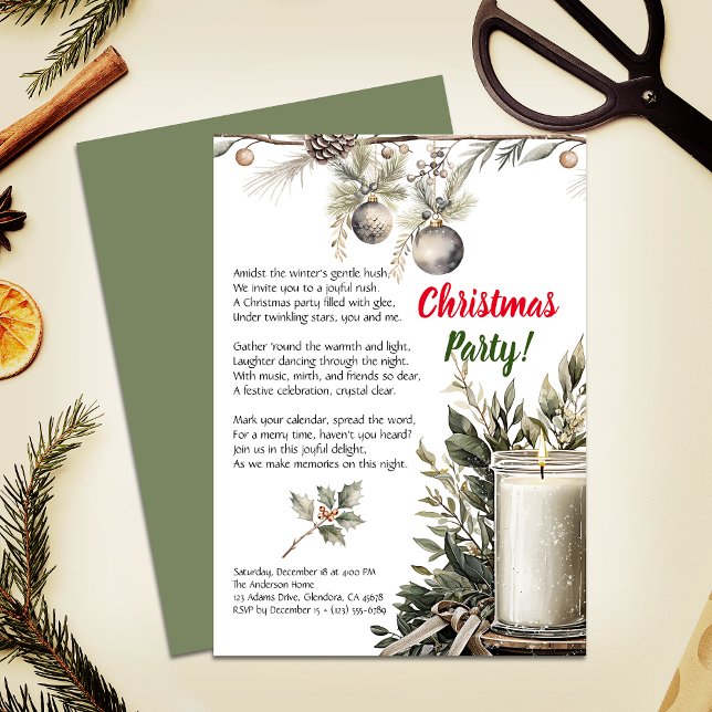 Convite de festas de Velas de Natal Elegante (Invite your guests to your Christmas party with this warm and charming holiday-themed invitation!)