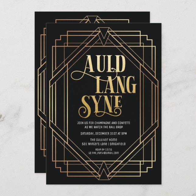 Convite de festas de Véspera de Ano Novo (Frente/Verso)