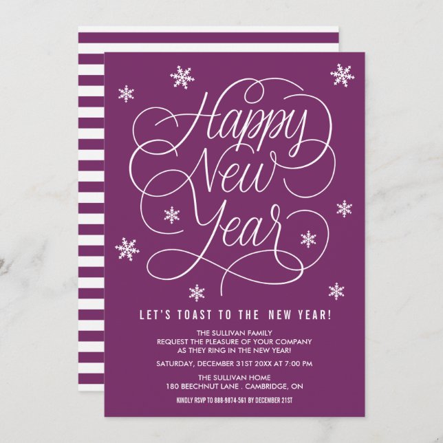 Convite de festas de véspera de Ano Novo (Frente/Verso)