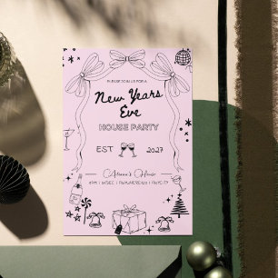 Convite de festas de Véspera de ano novo Whimsical