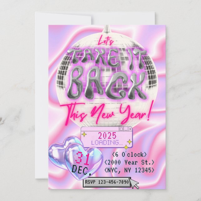 Convite de festas de véspera de Ano Novo Y2K (Frente)