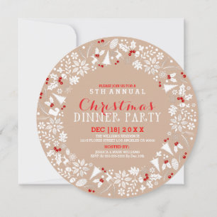 Convite de festas de Wreath de Natal Branco e Tan
