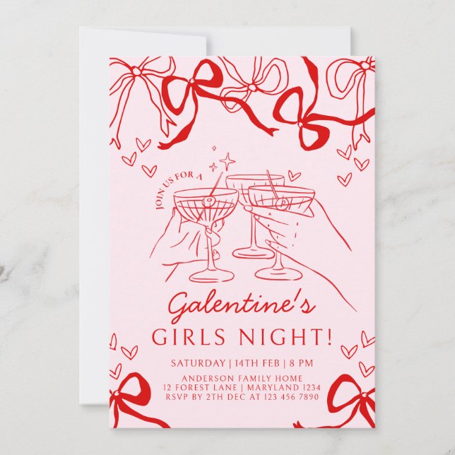 Convite de festas desenhado no dia de Galentine (Frente)