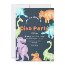 Convite de festas Dino para Meninos e Raparigas