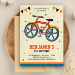 Convite de festas do Aniversário de criança Bicicl<br><div class="desc">Convide seus convidados com este convite de aniversário legal com uma bicicleta colorida com uma tipografia simples contra um fundo de pergaminho. Basta adicionar os detalhes do seu evento neste modelo fácil de usar para torná-lo um convite de tipo único. Sacudir a placa para revelar um padrão de cinzas e...</div>
