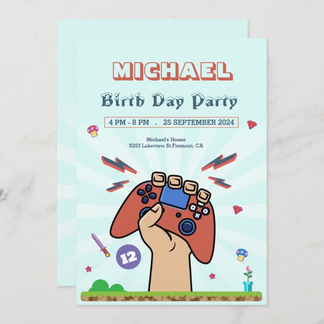 Convite de festas do Aniversário de criança de vid (Frente/Verso)