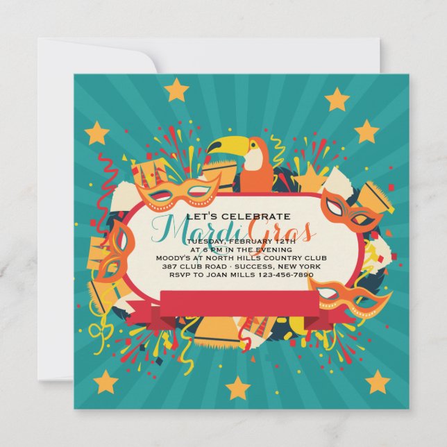 Convite de festas do Carnaval de Mardi Gras (Frente)