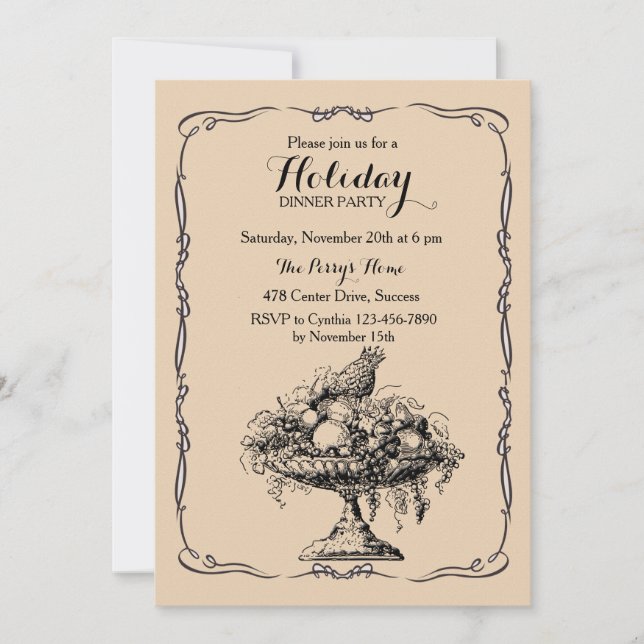 Convite de festas do comensal da bacia de fruta do (Frente)