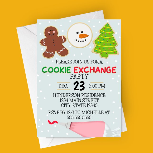 Convite de festas do Cookie Exchange (Christmas Cookie Exchange Party Invitation | Modern Cookie Clipart )