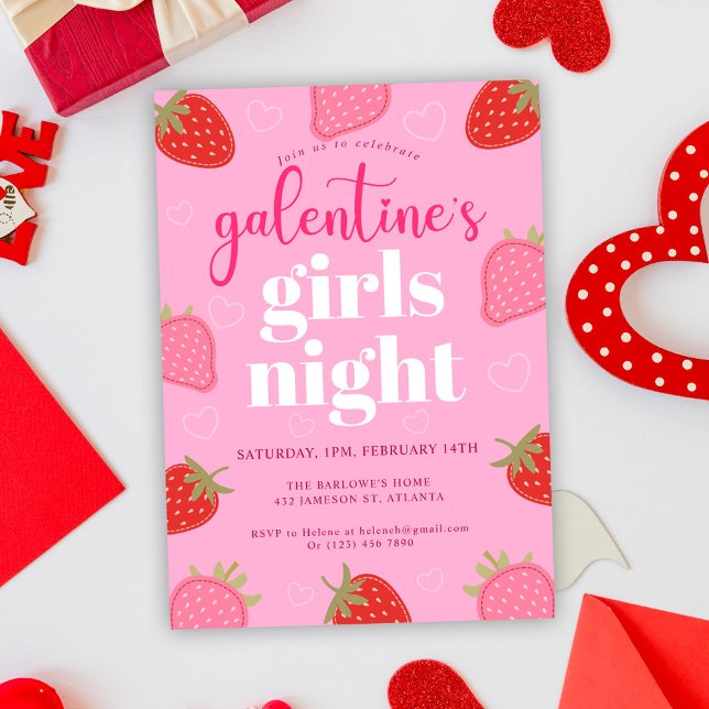 Convite de festas do Dia da Rapariga Rosa e Divert (Pink Fun Girly Galentine's Day Party Invitation)