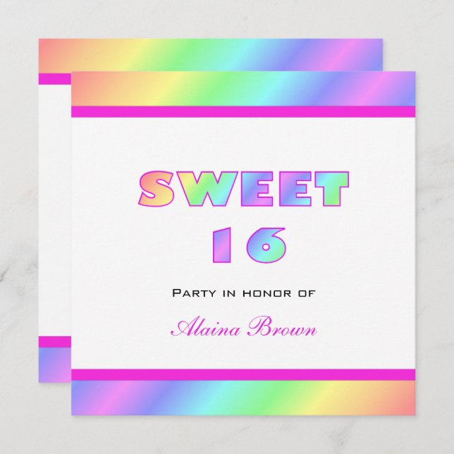 Convite de festas do doce 16 do arco-íris (Frente/Verso)
