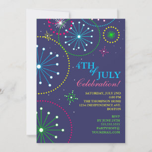 Convite de festas do Fireworks em 4 de julho