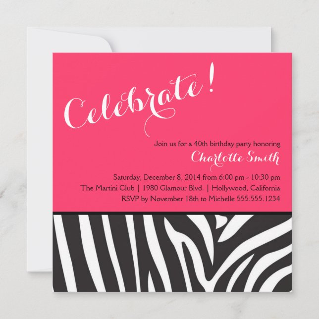 Convite de festas do impressão da zebra (Frente)