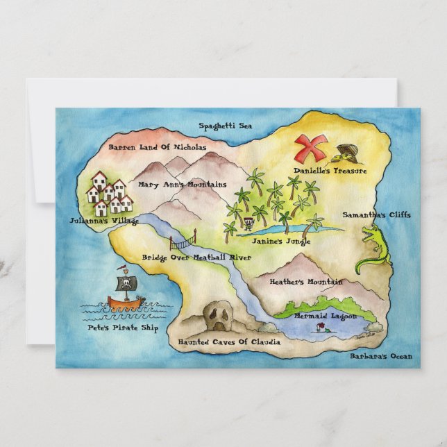Convite de festas do mapa do pirata 5" x 7" (Frente)