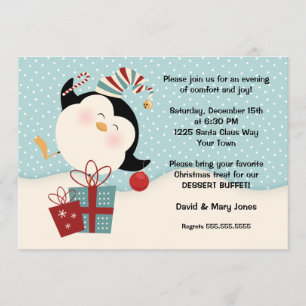 Convite de festas do pinguim do Natal