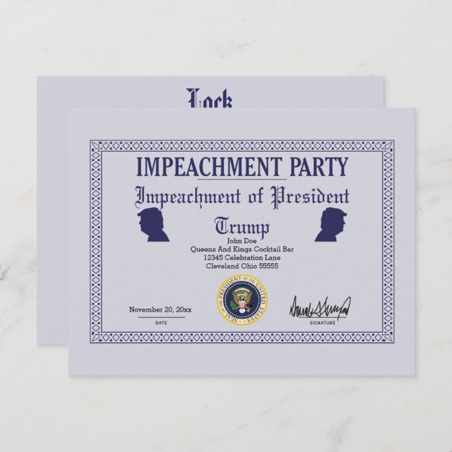 Convite de festas do Presidente Trump Impeachment (Frente/Verso)