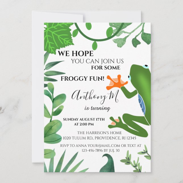 Convite de festas do primeiro aniversario do Sapo  (Frente)