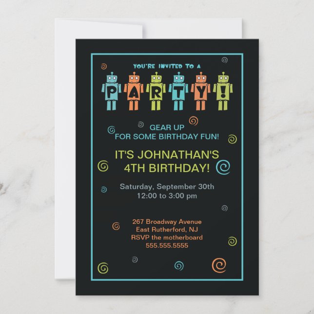 Convite de festas do robô (Frente)