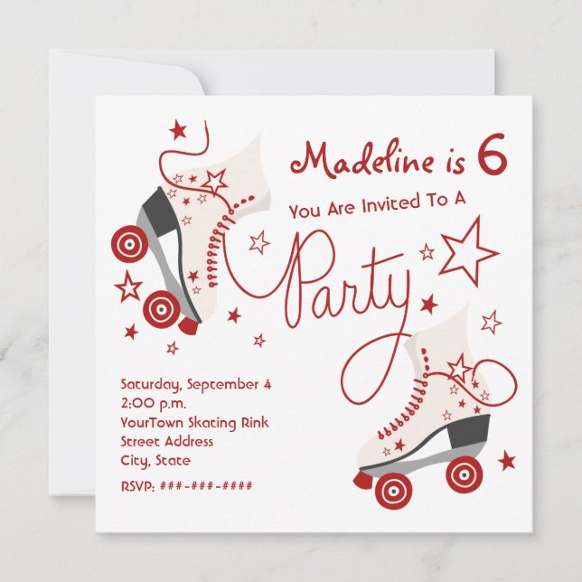 Convite de festas do skate de rolo - vermelho (Frente)