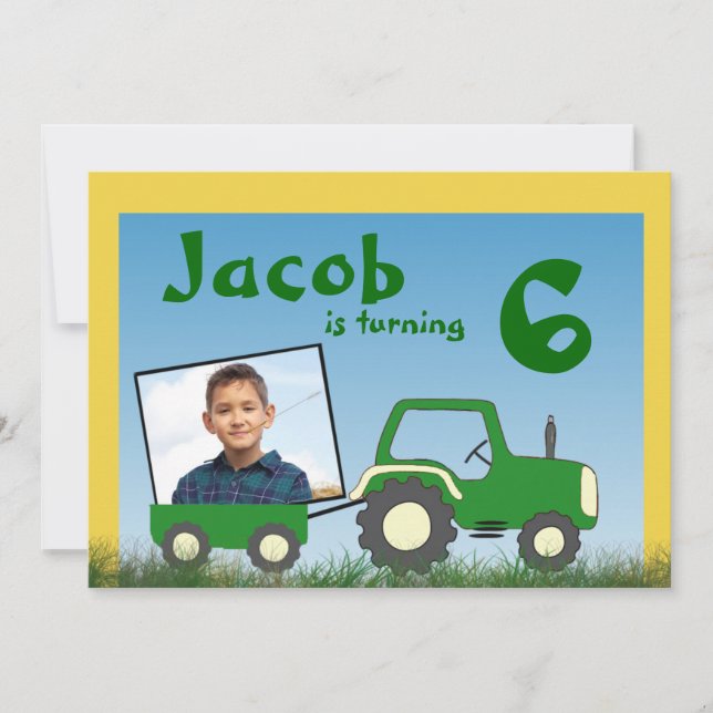 Convite de festas do trator: Foto no carrinho (Frente)