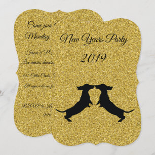 Convite de festas Dourado de Ano Novo do Dachshund