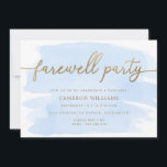 Convite de festas Dourado de Despedida de Azul<br><div class="desc">Este convite de festas de adeus apresenta um design de aquarela eterno com um cabeçalho de folha de ouro falso (a folha não é real, vai ser impressão a tinta). O cabeçalho do script "farewell party" é uma imagem que não pode ser editada. Todo o outro texto é totalmente editável....</div>