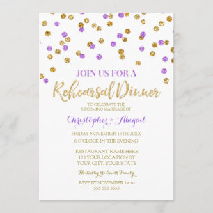 Convite de festas Dourado de Janto de ensaio roxo