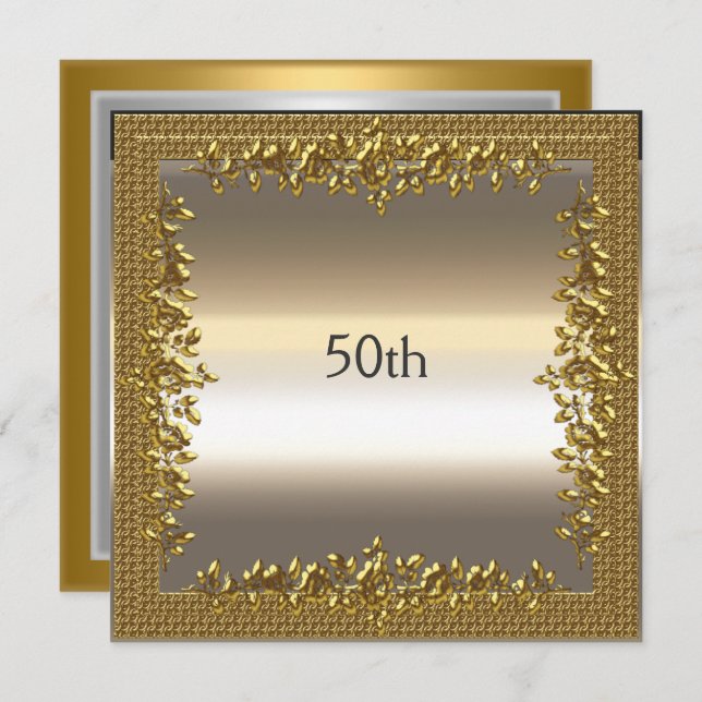 Convite de festas Dourado do aniversário de 50 ano (Frente/Verso)