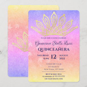 Convite de festas Dourado Tiara Quinceañera