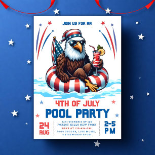 Convite de festas editável de Piscina, 4º de julho