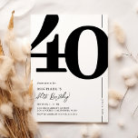 Convite de festas Elegante 40 aniversário de 40 an<br><div class="desc">Convites de festas clássicos de aniversário de 40 anos preto e branco com o número '40' em uma fonte serif grande e negrito,  e um modelo de convite moderno que é fácil de personalizar.</div>