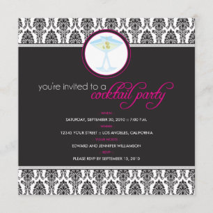 Convite de festas Elegante Damask Cocktail (fuschi