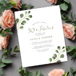Convite de festas elegante de aniversário de 50 an<br><div class="desc">Moderna e moderna cor aquosa eucalipto verde folhagem 50ª (ou qualquer idade) festa de aniversário adulta Convite para barato ORÇAMENTAL. LEIA ISTO ANTES DE COMPRAR! Este é um cartão de barato de orçamento impresso em uma folha de papel (cada folha tem um cartão). Para obter a melhor qualidade de preço,...</div>