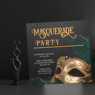 Convite de festas Elegante Dourado e Mascarada pre