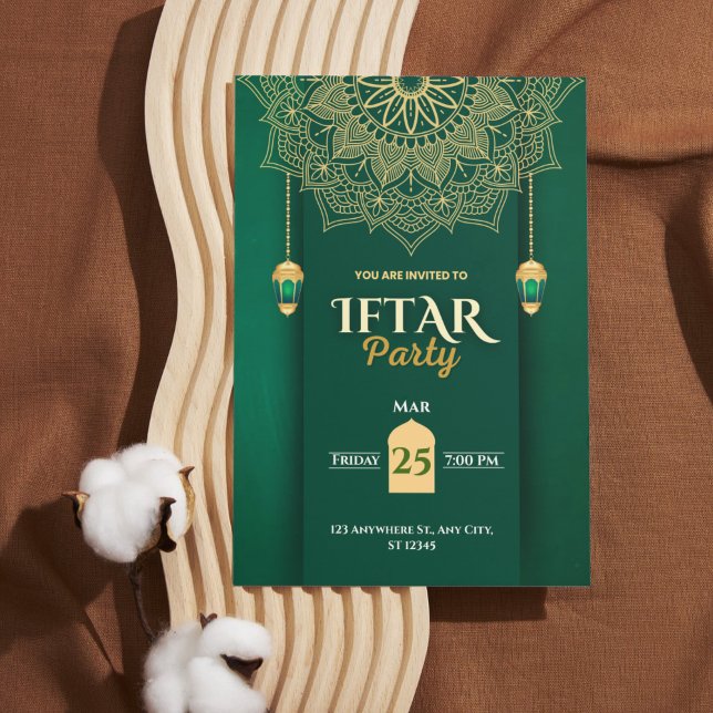 Convite de festas Elegante Dourado Verde Ramadan I (Green Gold Elegant Ramadan Iftar Party Invitation)