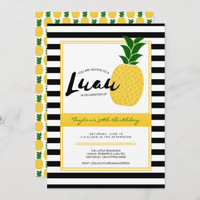 Convite de festas Elegante Luau Pineapple (Frente/Verso)