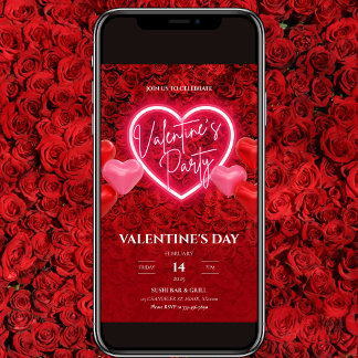 Convite de festas Elegante Neon Heart