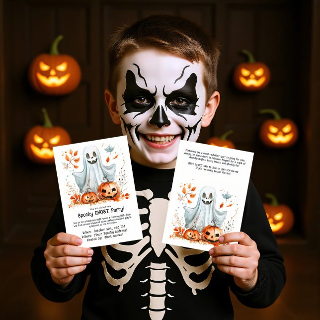 Convite de festas fantasma Spooky (Double sided Spooky Ghost Party Invitation)
