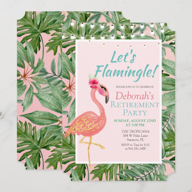 Convite de festas Flamingo Flamingle (Frente/Verso)