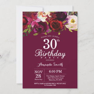 Convite de festas Floral aniversário de 30 anos