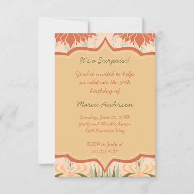 Convite de festas floral do verde do marfim do (Frente)