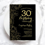 Convite de festas Floral Dourado preto<br><div class="desc">Convite de festas Floral Dourado preto. Design minimalista moderno com desenhos botânicos em destaque, folha de ouro falsa e letra de script de tipografia. Simples trendy convida cartão perfeito para uma festa de na moda. Pode ser personalizado para qualquer idade. Impressos convites Zazzle ou modelo de impressão digital instantânea para...</div>
