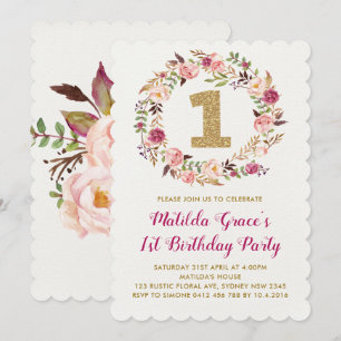Convite de festas Floral First primeiro aniversari