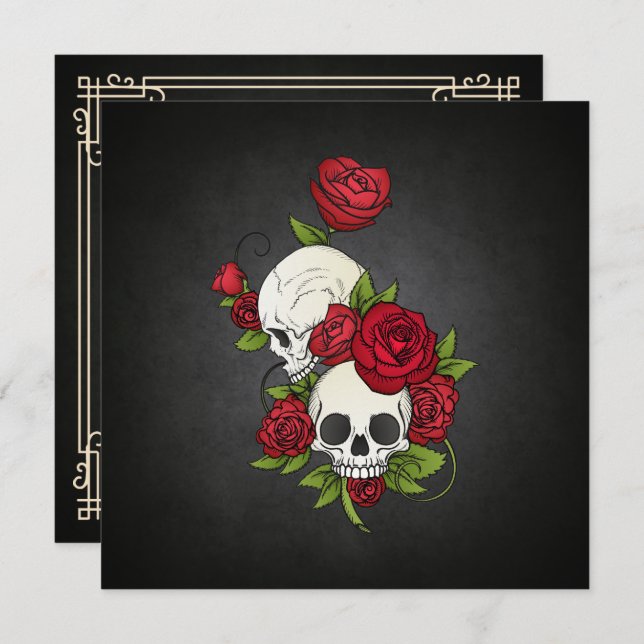 Convite de festas Floral Skulls Dia de los Muertos (Frente/Verso)