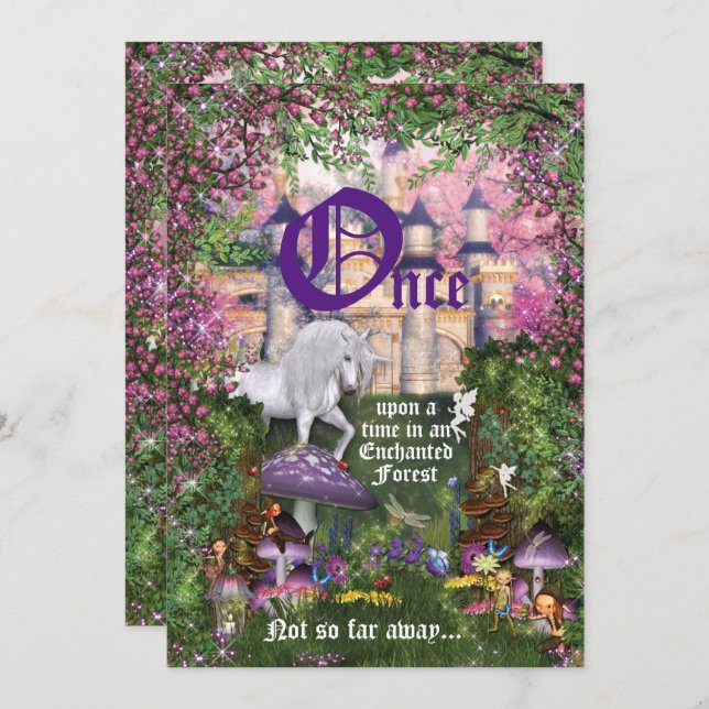 Convite de festas Florestal de Unicórnio Woodland  (Frente/Verso)