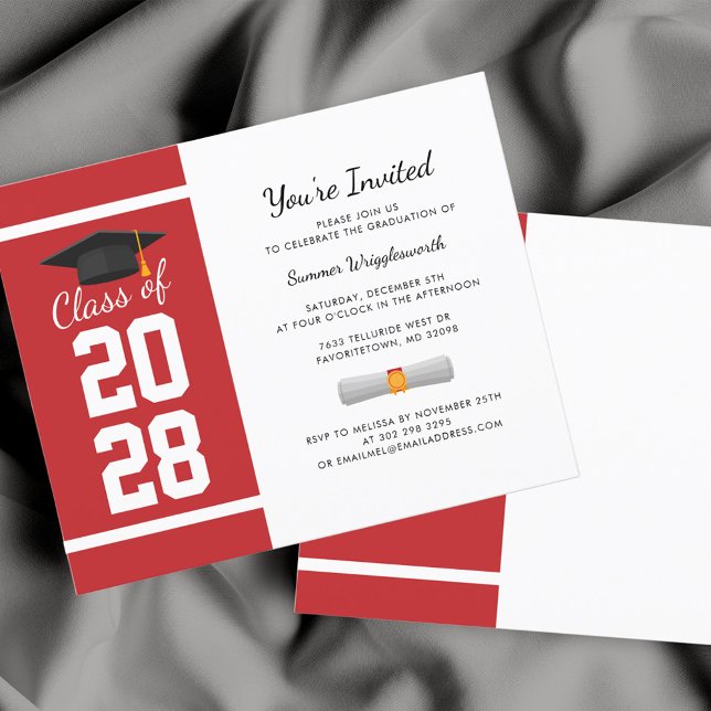 Convite de festas Formando Branco Vermelho 2025 (Graduation 2024 Party Red and White Typography Invitation)